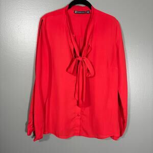 New York & Company Women's Red Retro Secretary Blouse - Size Medium - Corpcore